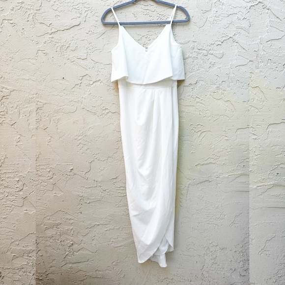 Xscape Scuba Crepe Popover Faux Wrap Gown In Ivory - Picture 4 of 6